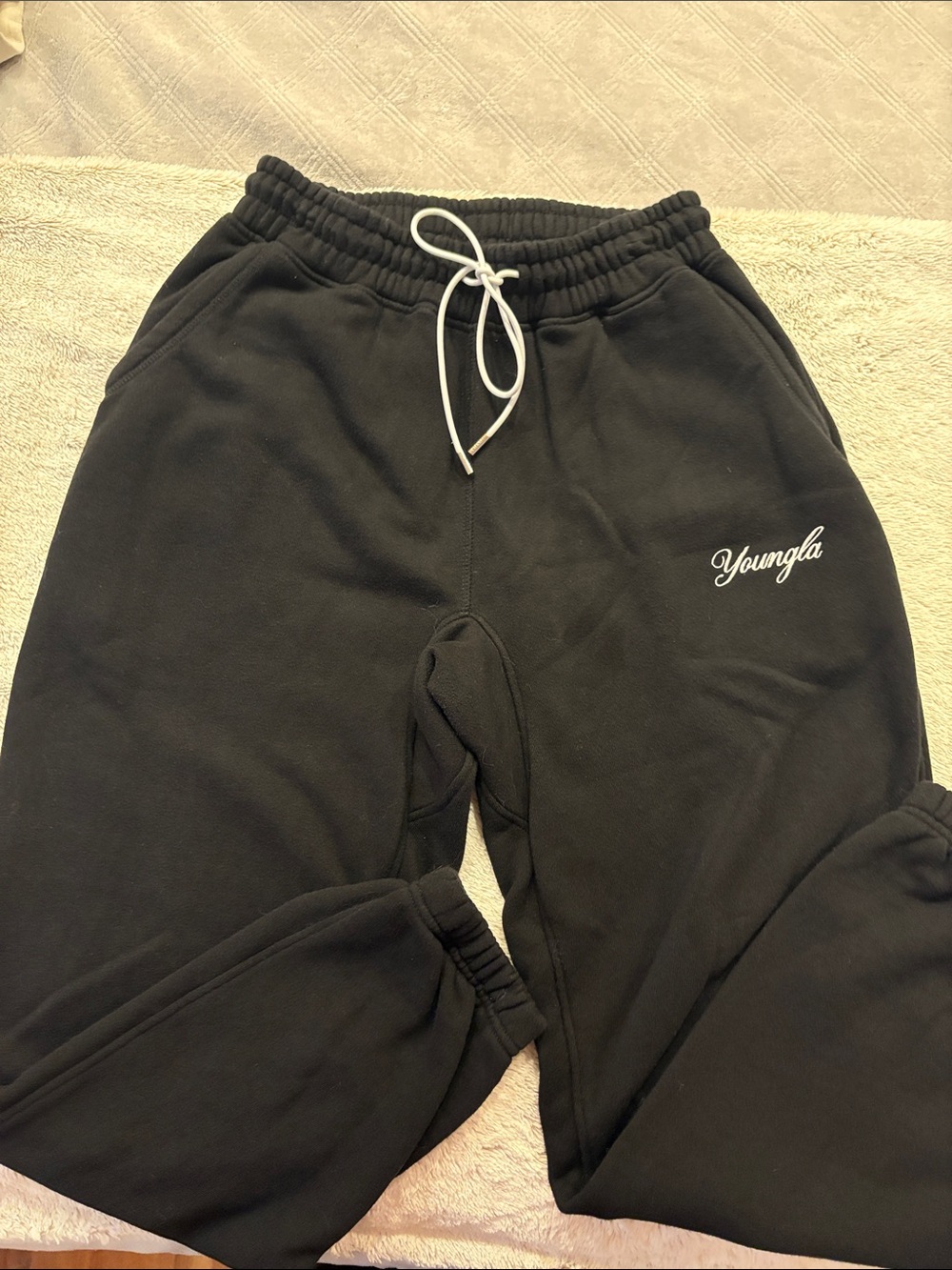 YoungLA Men’s Black Jogger Sweatpants with White Drawstring